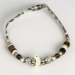 Vintage Zuni Native American Sterling Silver Bird Fetish Heishi Bracelet 7 in
